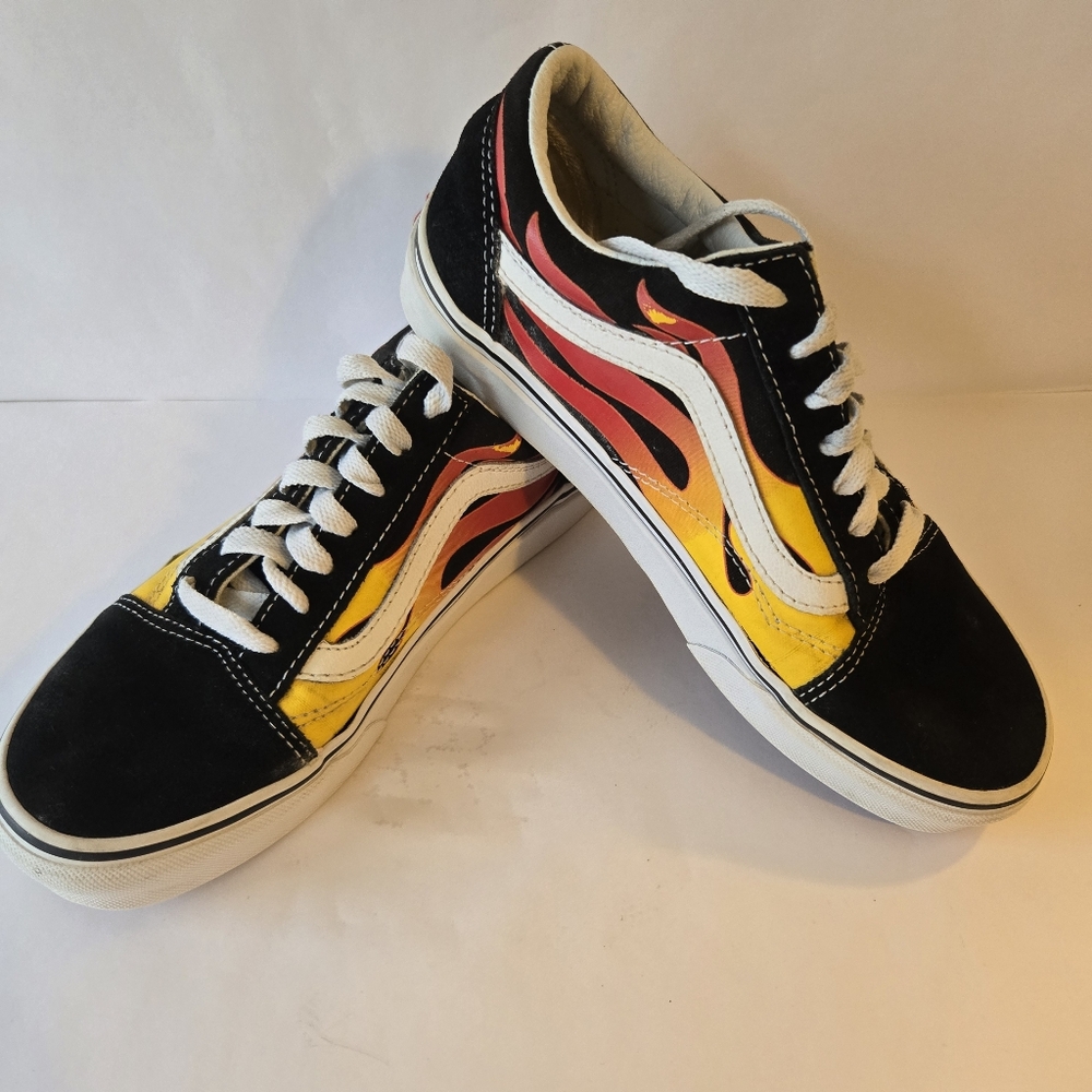 Vans Black and Yellow Flame Sneakers Size 5